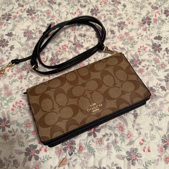 COACH Small Purse Crossbody Bag, Signature Canvas Logo, Brown and Black Women's - Picture 10 of 10